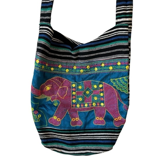 Africa Imports Colorful Royal Elephant Embroidered Tote Bag - Picture 4 of 10